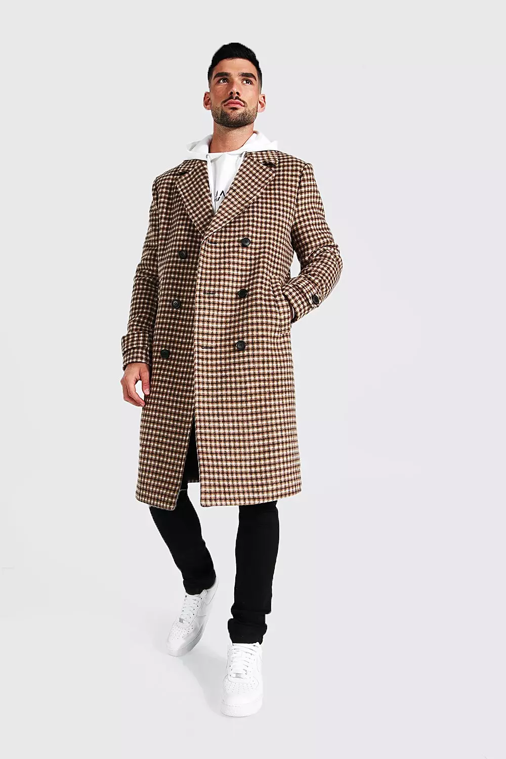 Camel Grid Check Double Breasted Overcoat alternative image