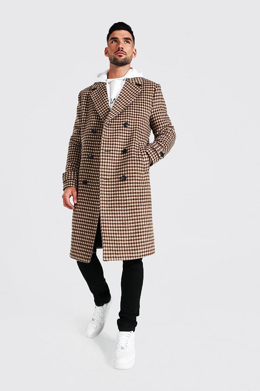Camel Grid Check Double Breasted Overcoat image number 1