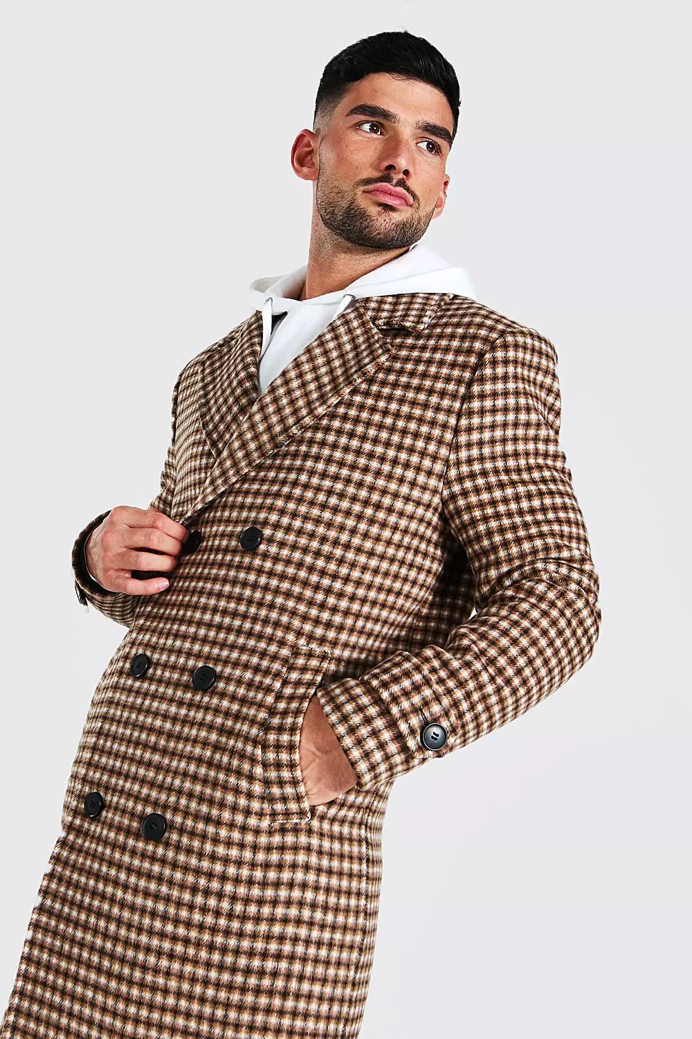 Camel Grid Check Double Breasted Overcoat alternative image