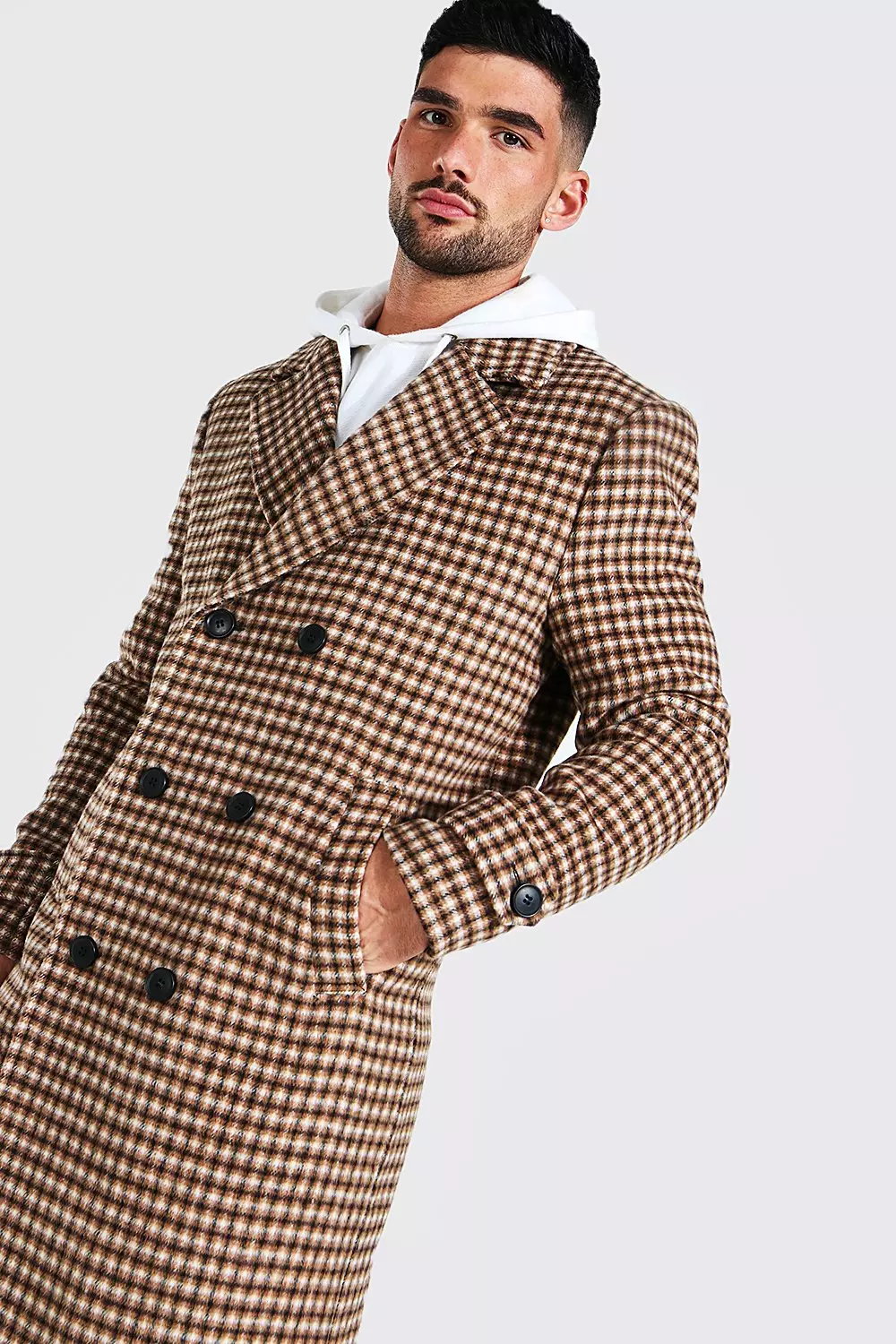 Camel Grid Check Double Breasted Overcoat alternative image