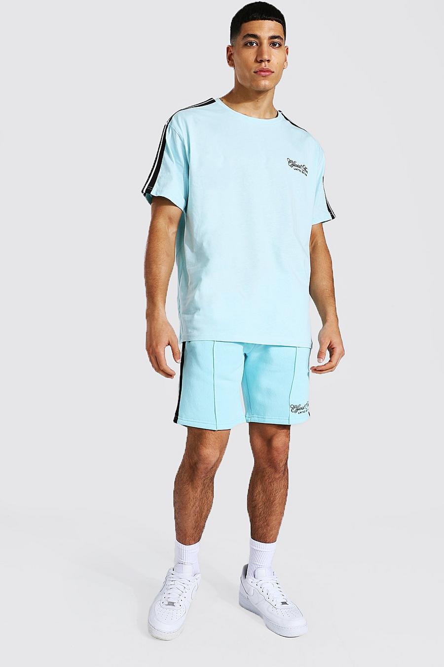 Light blue Oversized Gestreept Official Man T-Shirt En Shorts Set image number 1