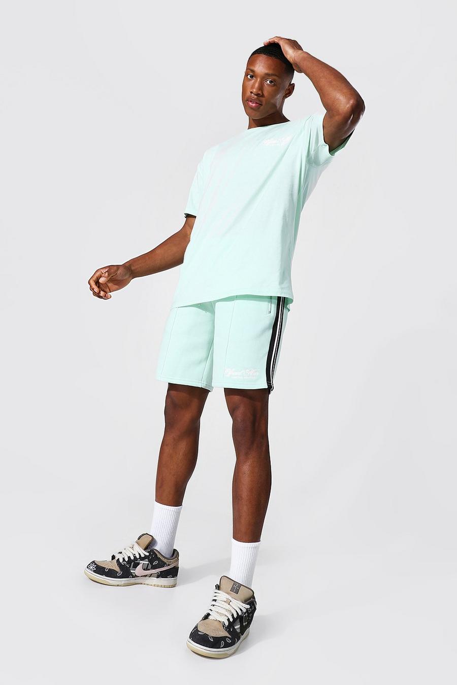 Light green Official MAN Oversize t-shirt och shorts med kantband image number 1