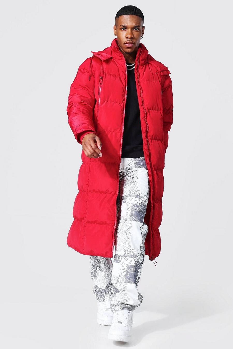 Red Longline Duvet Puffer With Zips image number 1