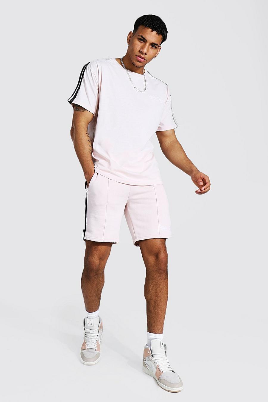 Light pink Oversized Gestreept Official Man T-Shirt En Shorts Set image number 1