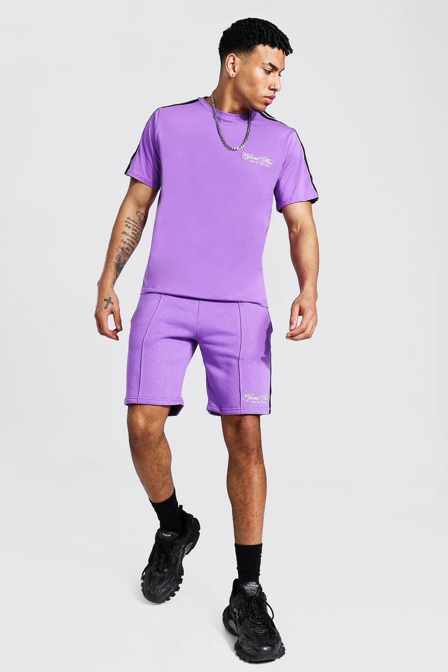 Lilac Oversized Gestreept Official Man T-Shirt En Shorts Set image number 1