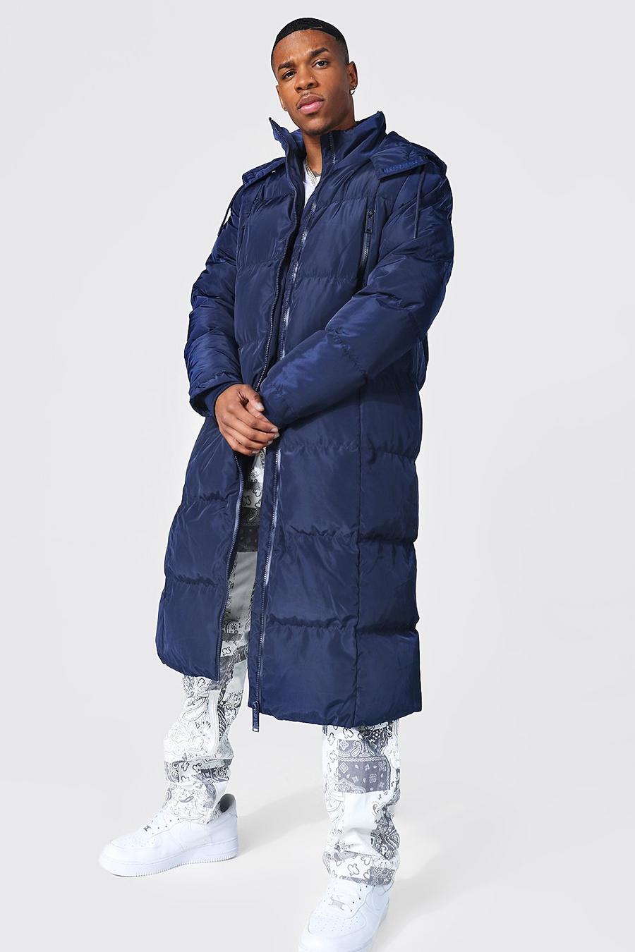 Navy Longline Duvet Puffer With Zips image number 1