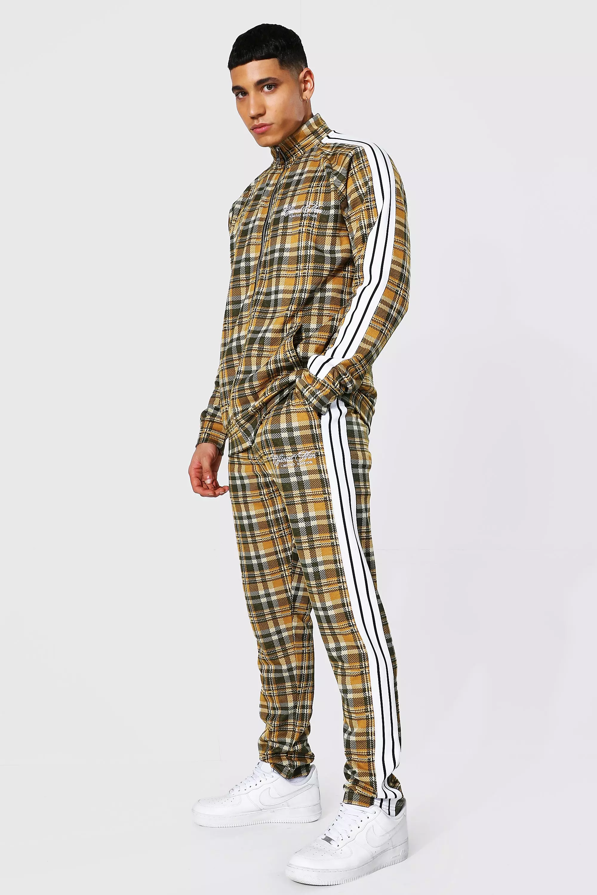 Adidas best sale plaid tracksuit