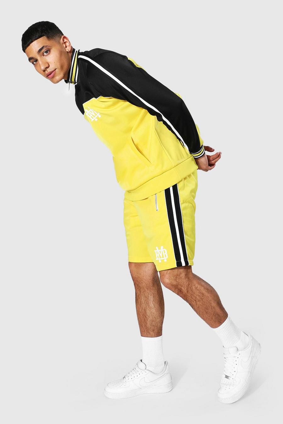 Yellow Colour Block Half Zip Short Tricot Tracksuit image number 1