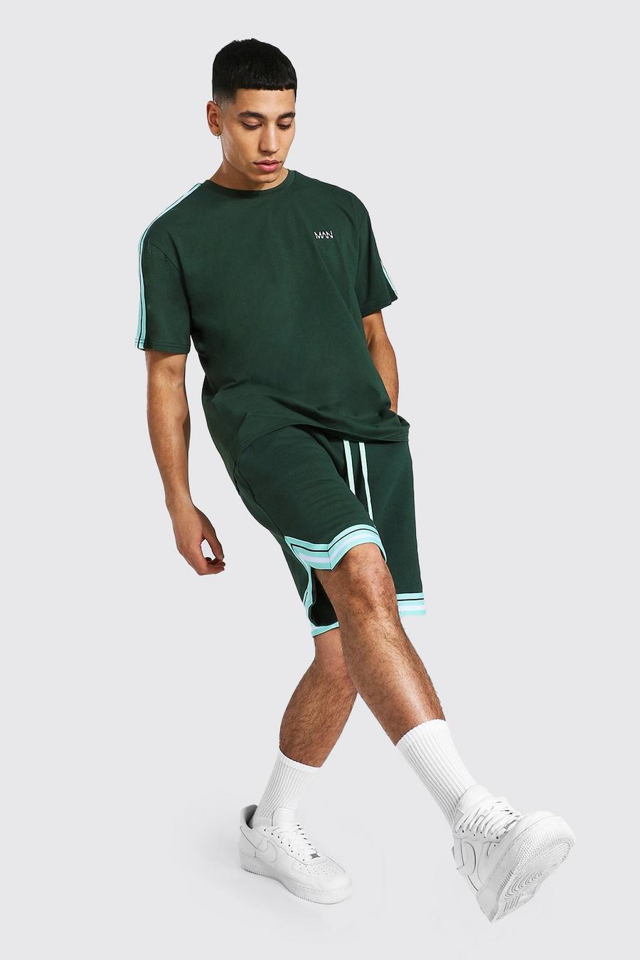 Khaki Original MAN T-shirt och basketshorts med kantband image number 1