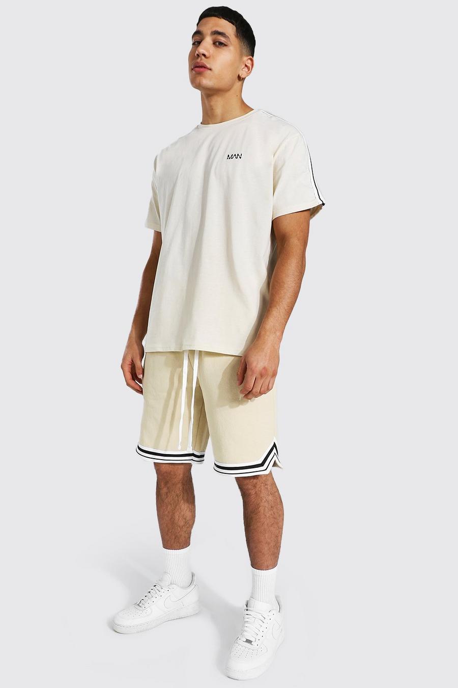 Original Man Set mit T-Shirt mit Man-Tape und Basketball-Shorts, Sand image number 1
