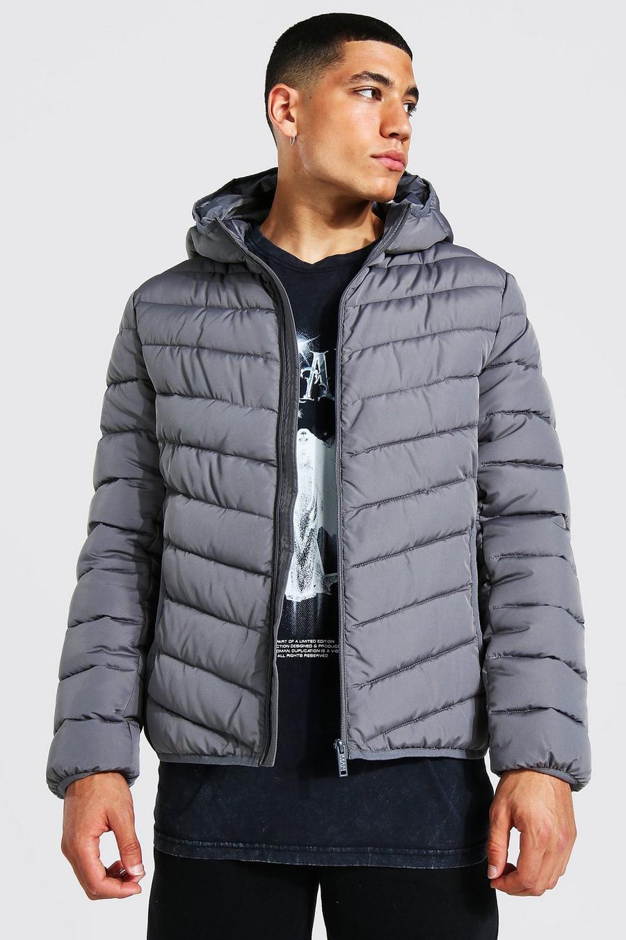 Charcoal grey Recycled Quilted Zip Through Jacket image number 1
