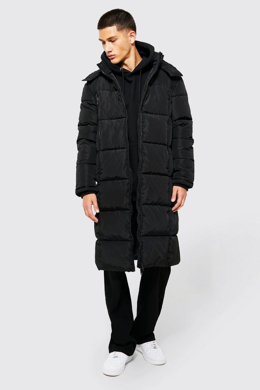 Black Longline Duvet Puffer With Zips image number 1