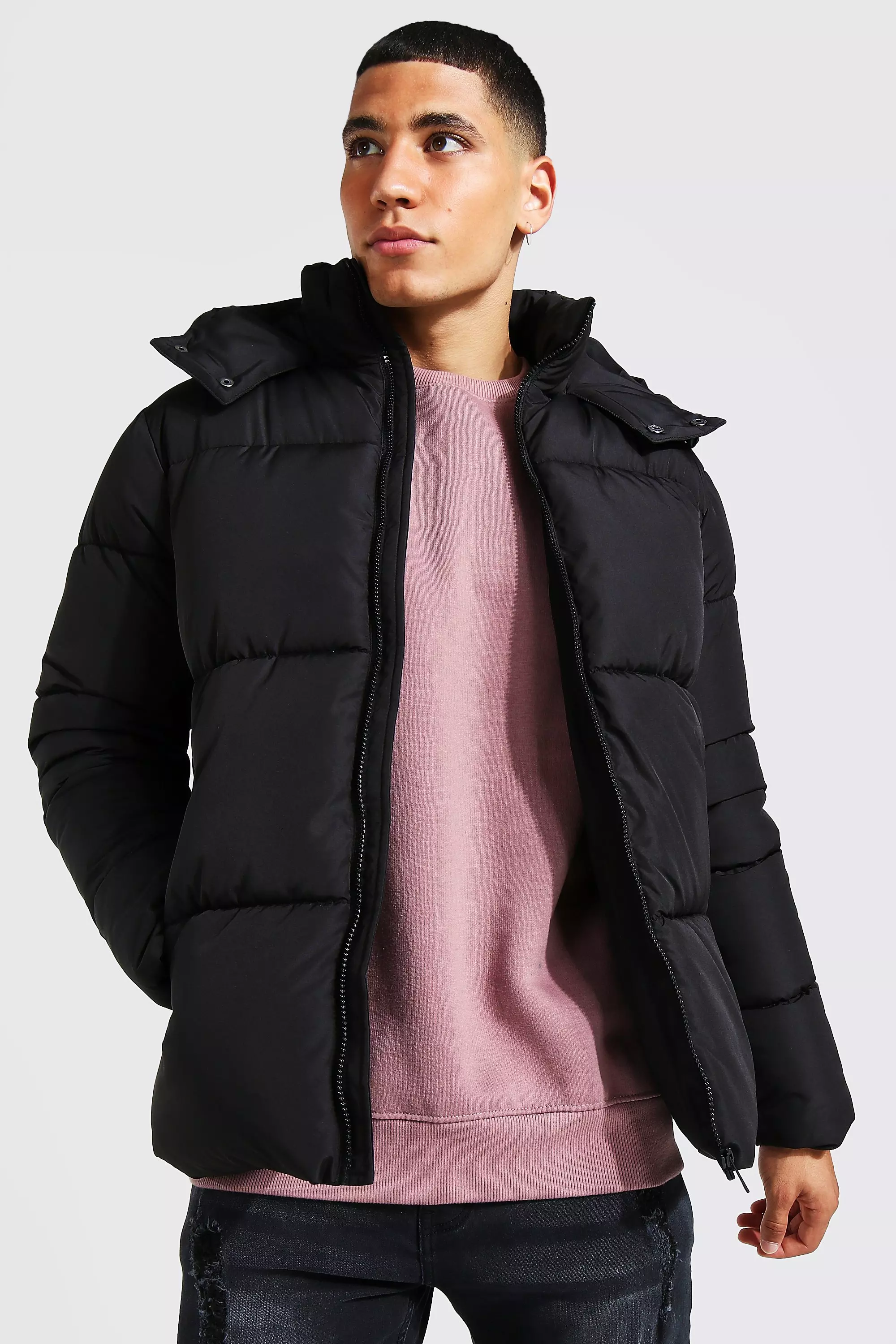 Black Matt Panel Puffer Jacket alternative image
