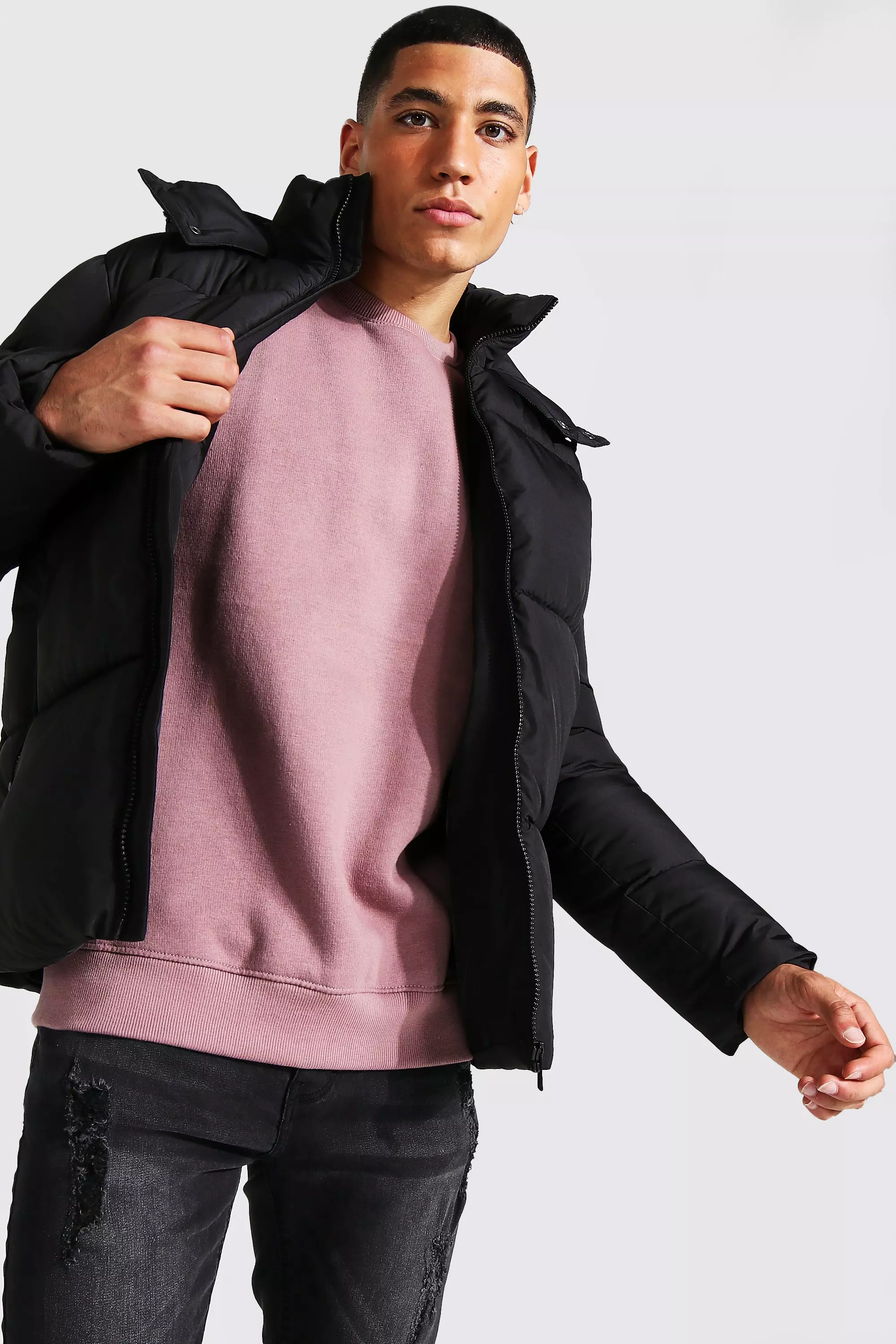Black Matt Panel Puffer Jacket alternative image