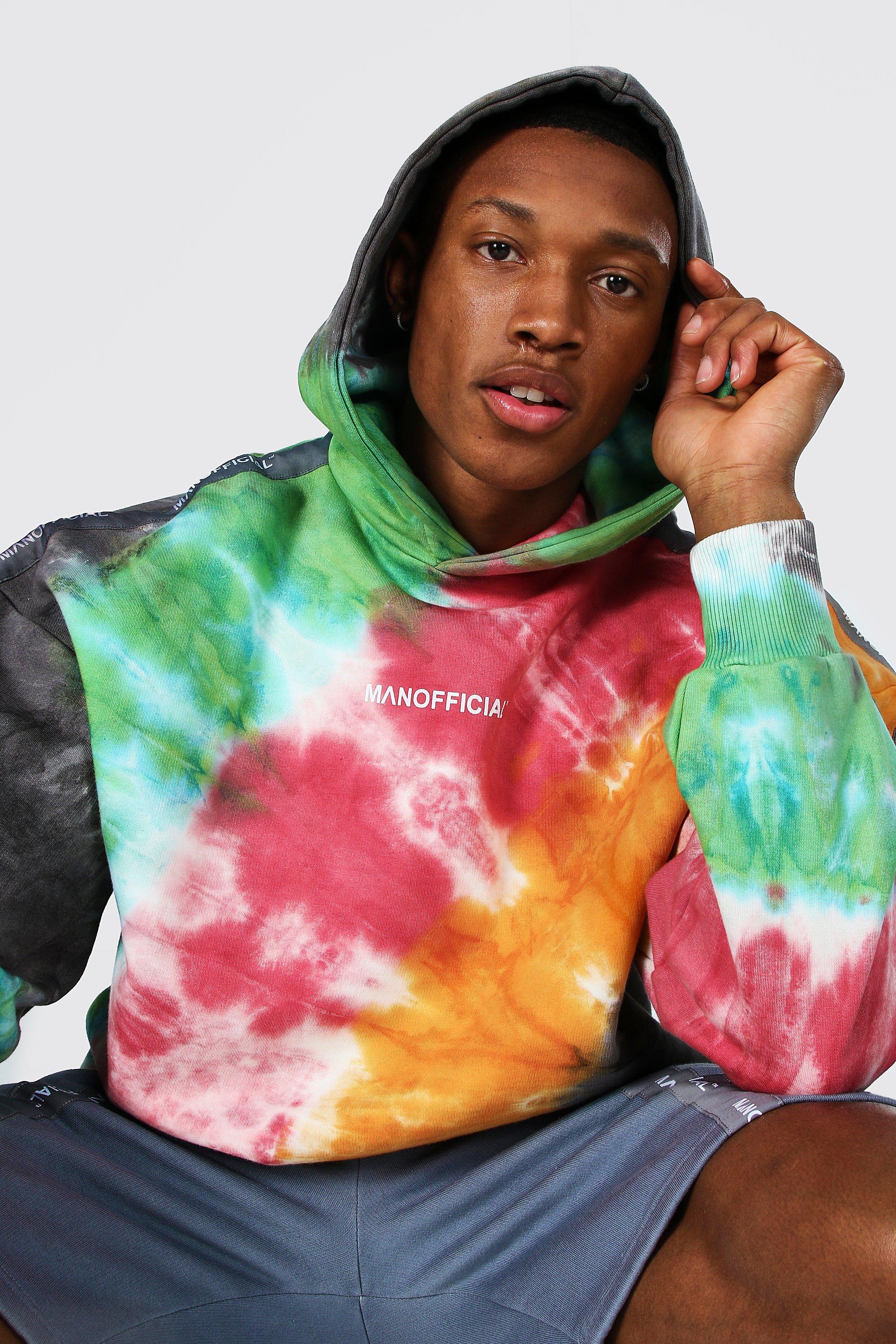 Oversized Man Tape Tie Dye Hoodie Short Set boohoo