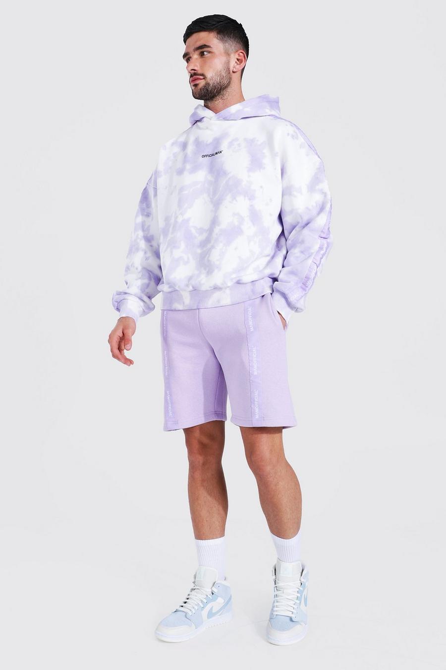 Lilac Oversized Gestreept Tie Dye Man Hoodie En Shorts Set image number 1
