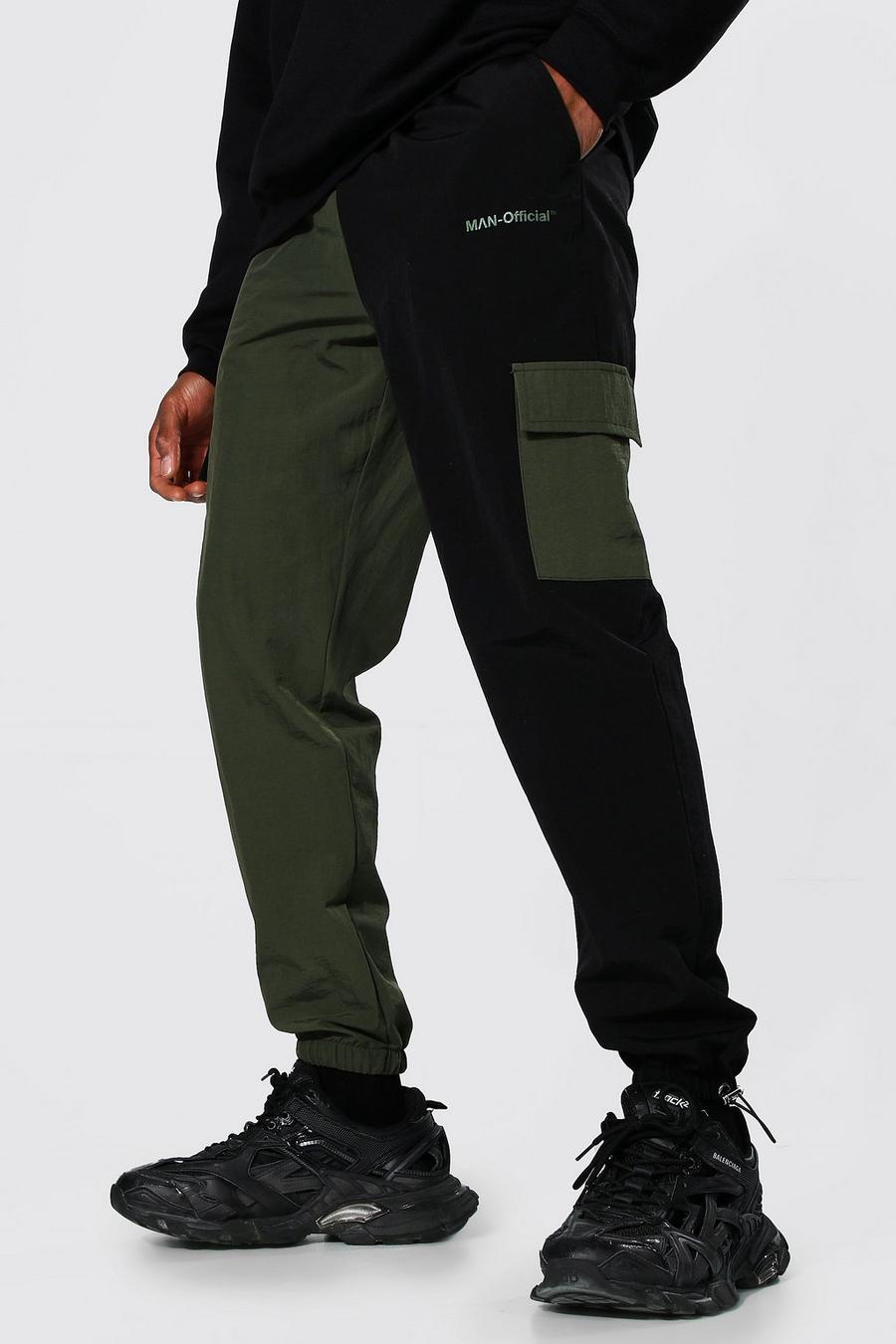 חאקי מכנסי דגמ"ח מבד עם קמטים עם צבעים מנוגדים וכיתוב Man image number 1