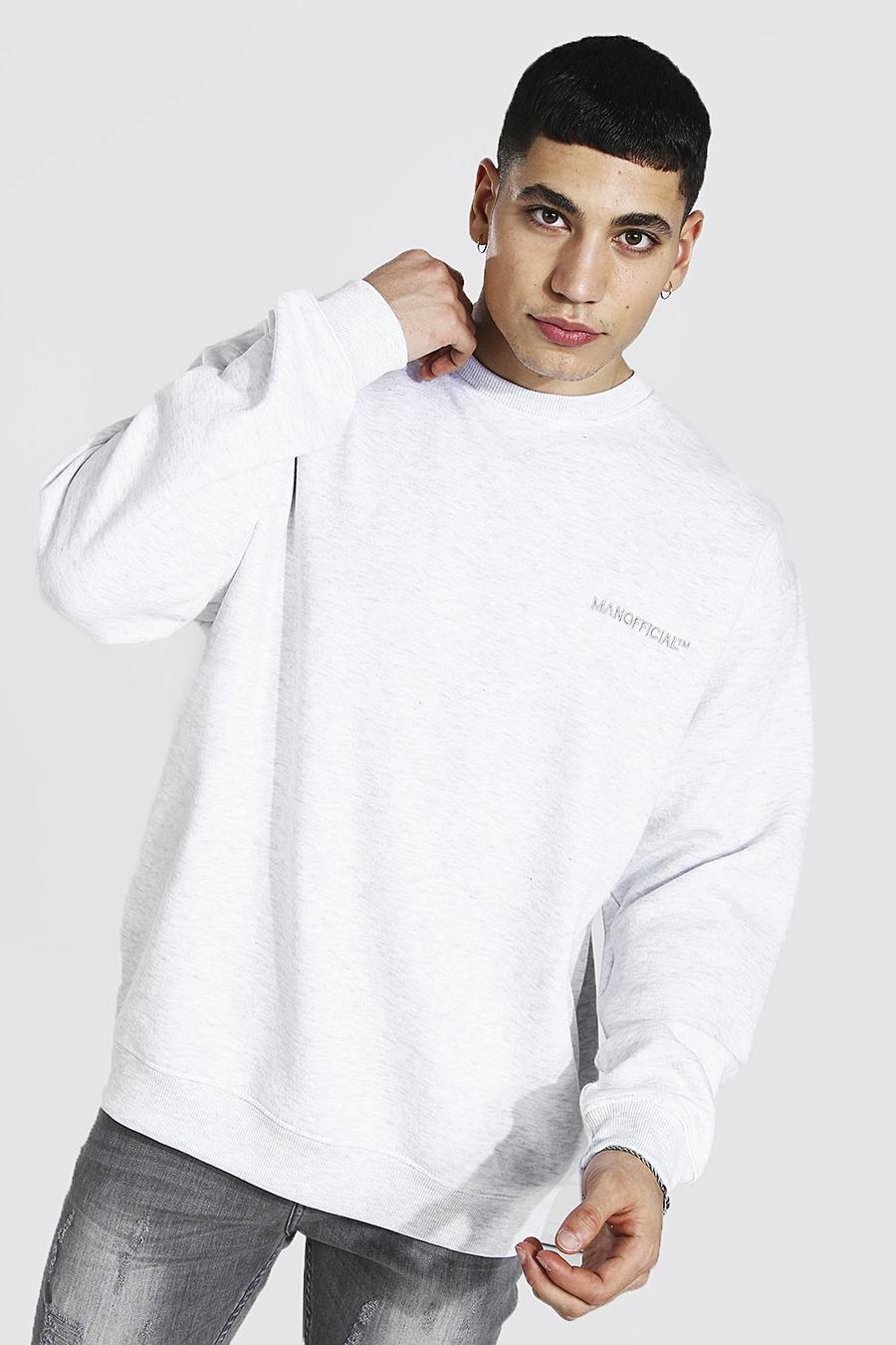 Übergroßes Sweatshirt mit Man Official-Stickerei, Aschgrau image number 1