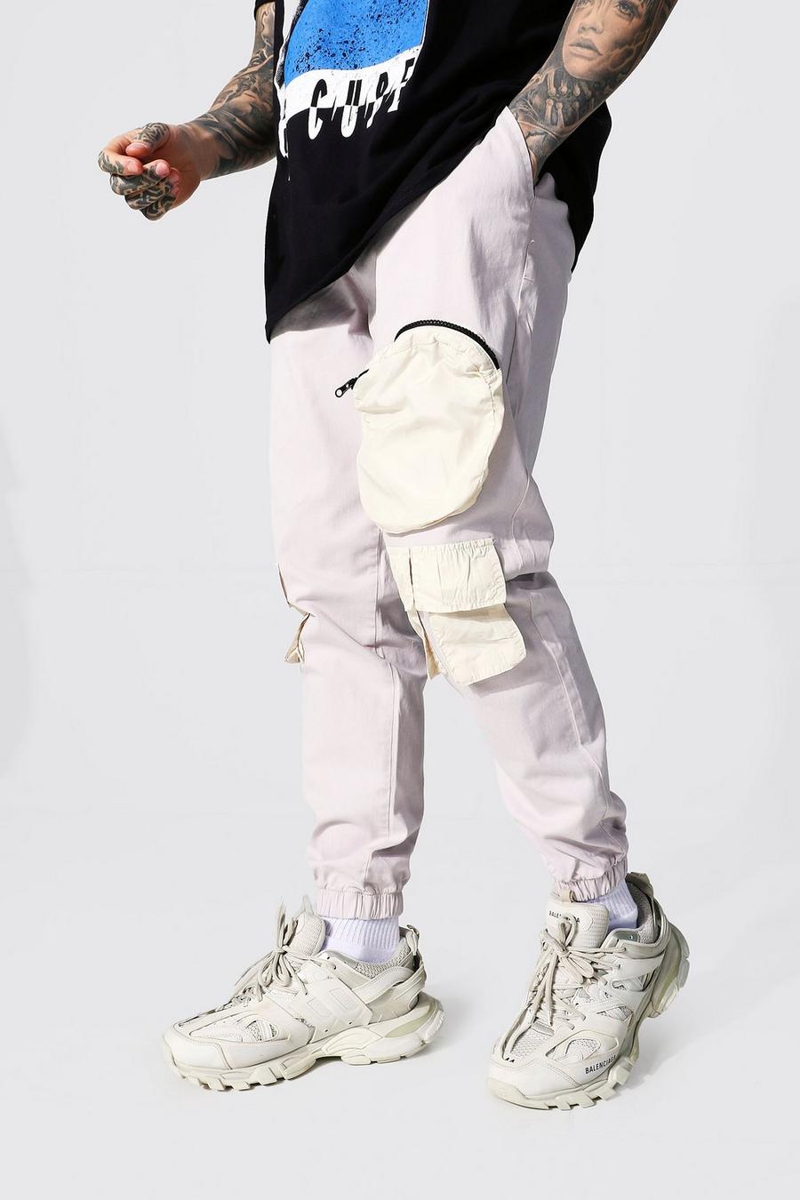 Pantalones con bolsillos en 3D en contraste con estampado de conchas, Gris piedra image number 1