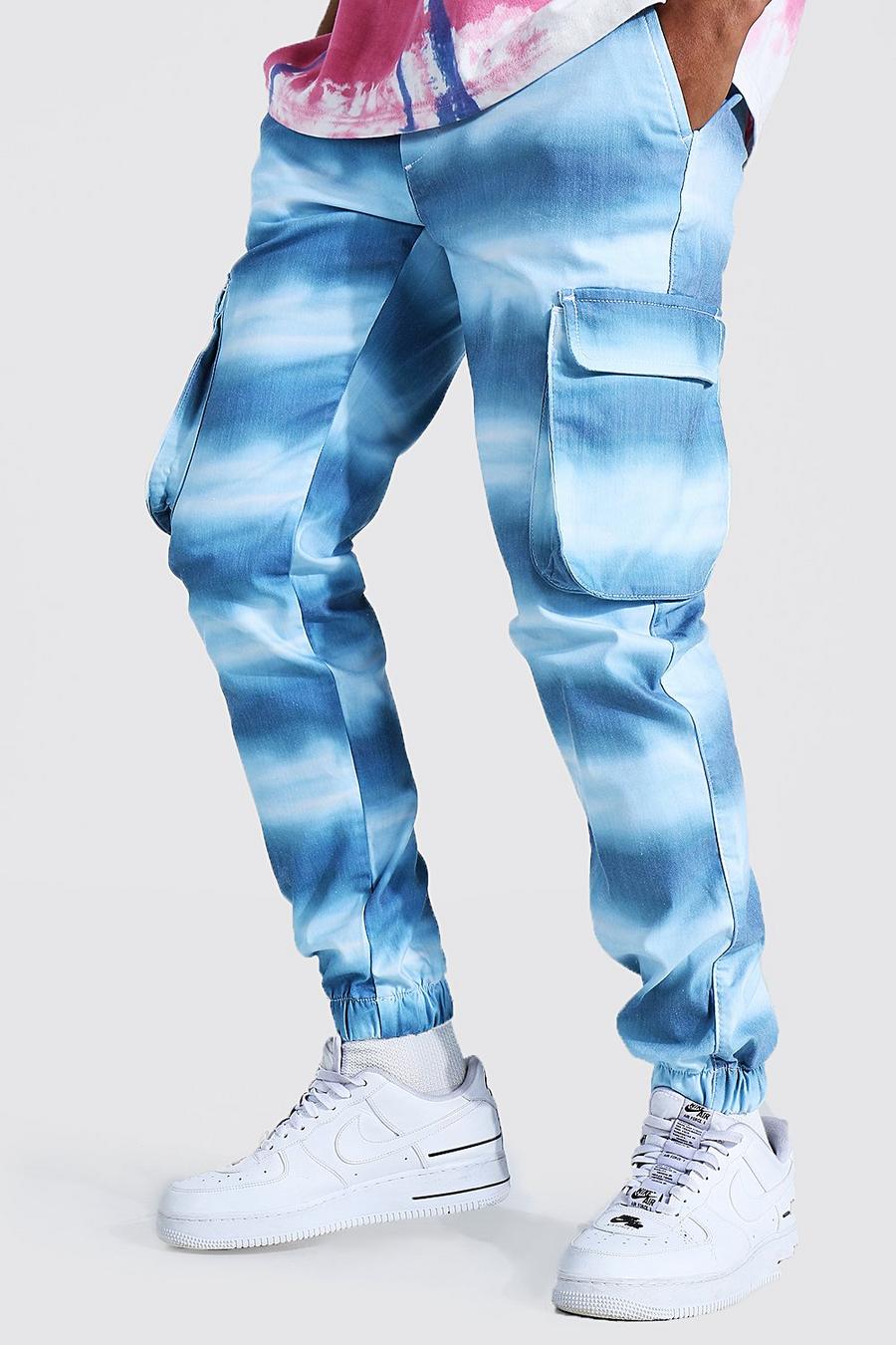Pantalones con bolsillos de cremallera y estampado de conchas, Azul image number 1