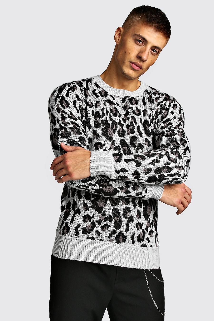 Grey Animal Print Knitted Jumper image number 1