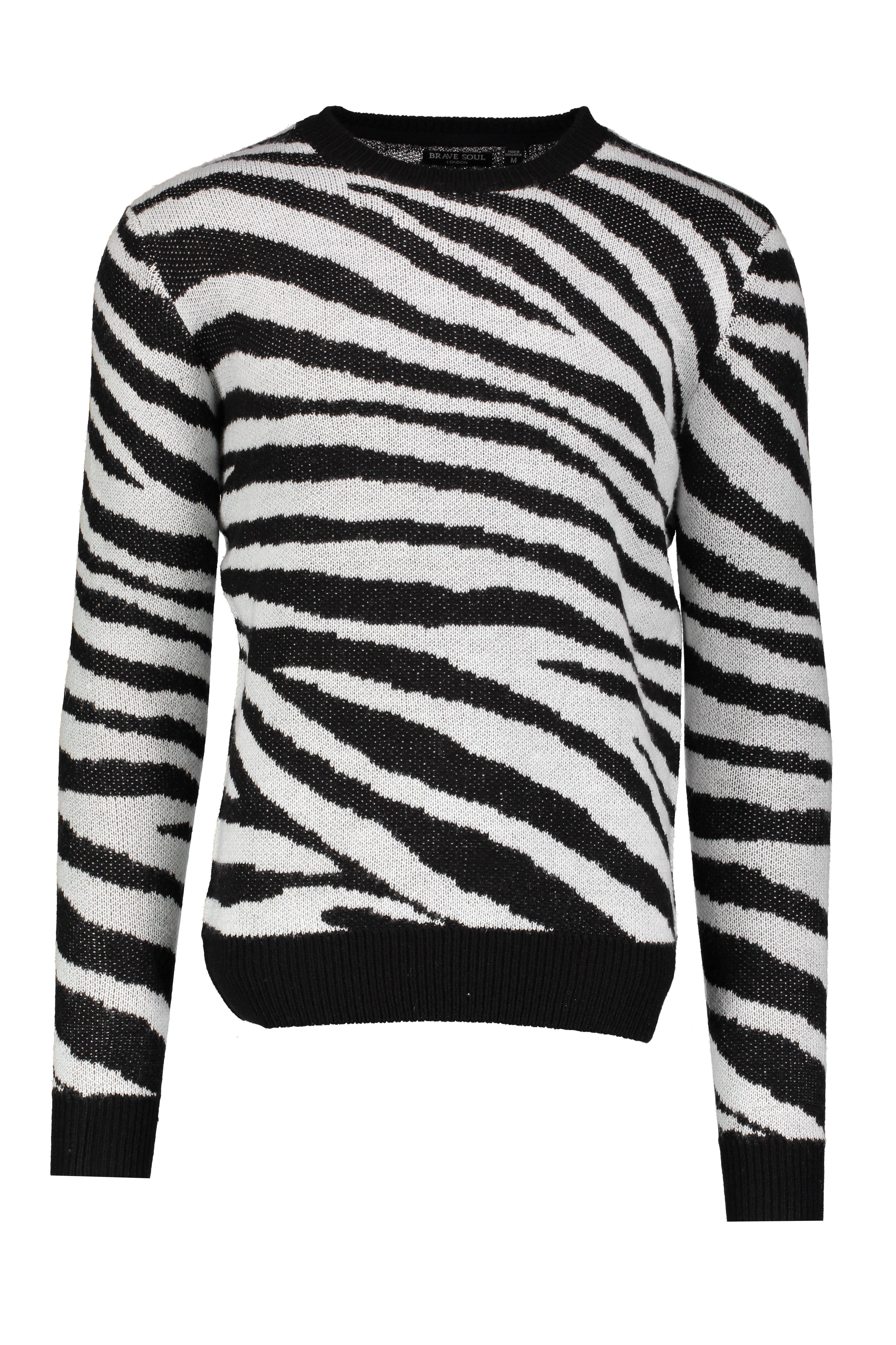 Crew Neck Zebra Print Sweater