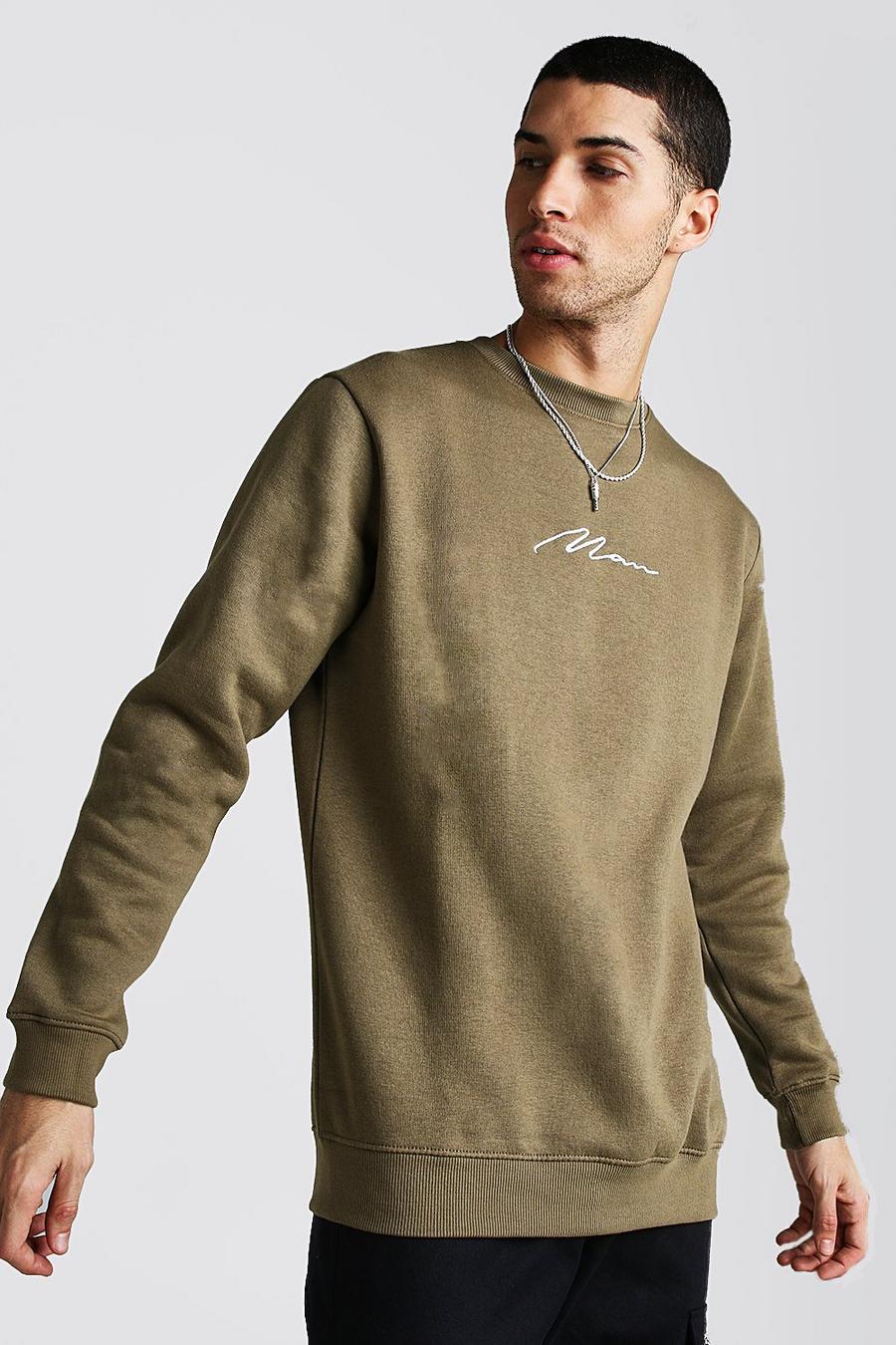 Khaki MAN Signature Longline Fleece Sweatshirt image number 1