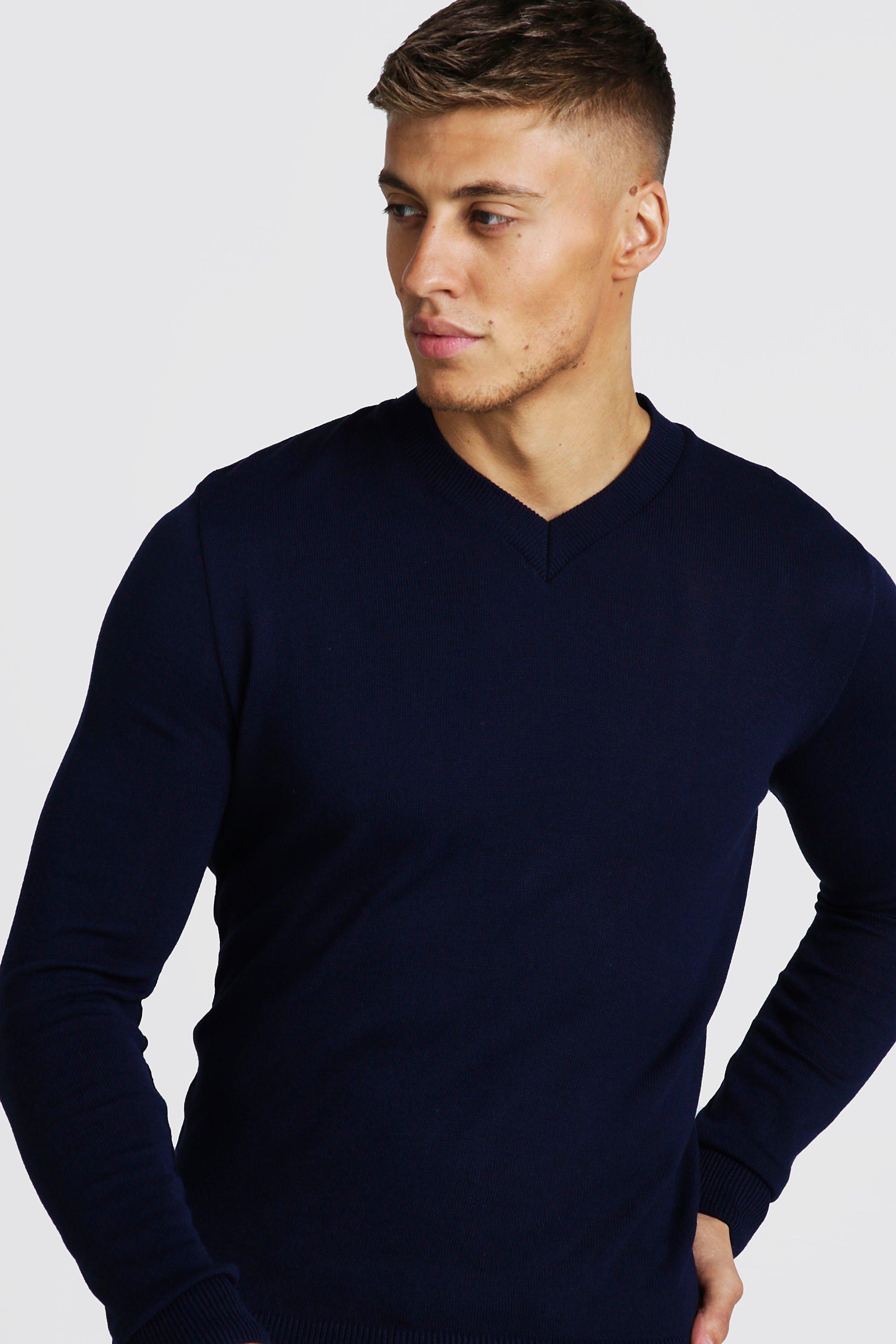 Muscle Fit V Neck Knitted Jumper