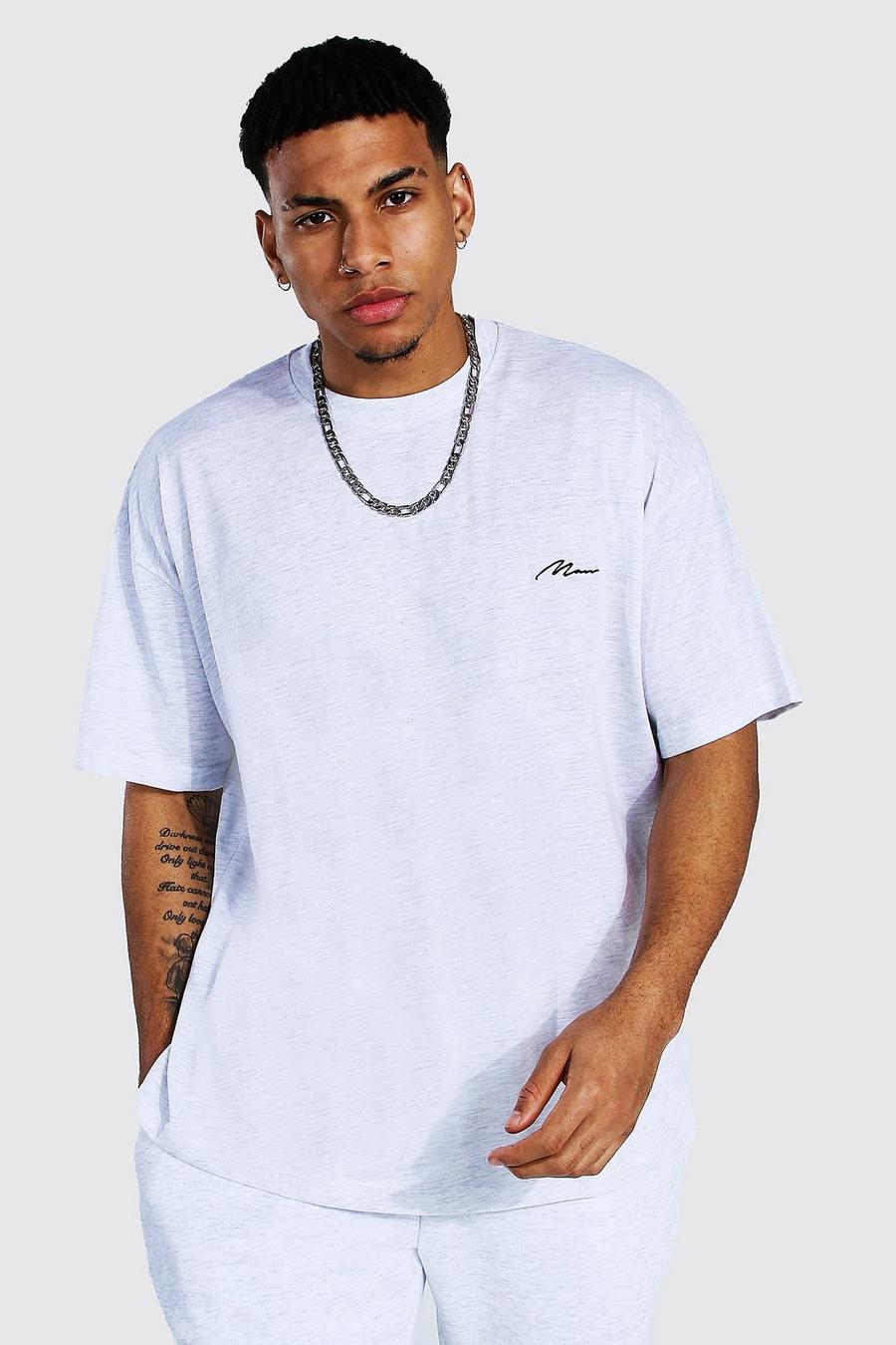 Camiseta ancha con firma Man, Gris ceniza image number 1