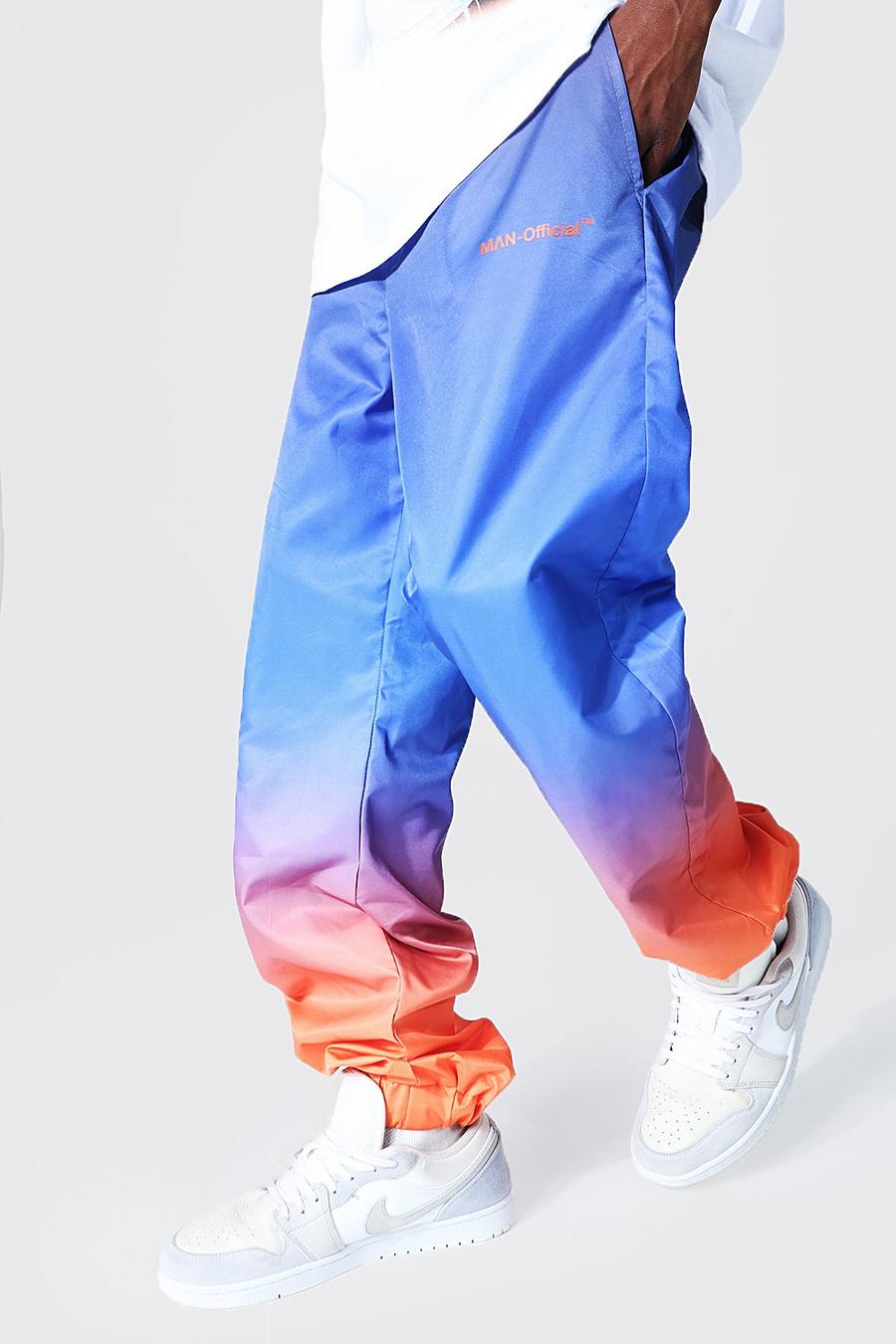 Pantaloni effetto sfumato con rivestimento e scritta Man Official, Azzurro image number 1
