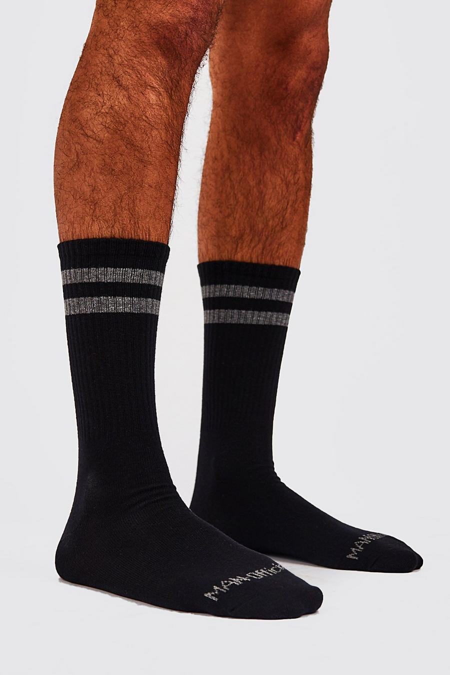 Lot de 2 paires de chaussettes sport à rayures MAN officiel, Noir image number 1