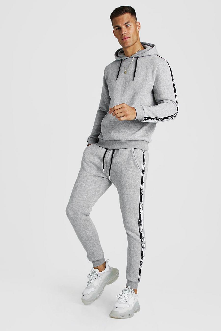Grey marl Hooded Tracksuit With MAN Tape image number 1