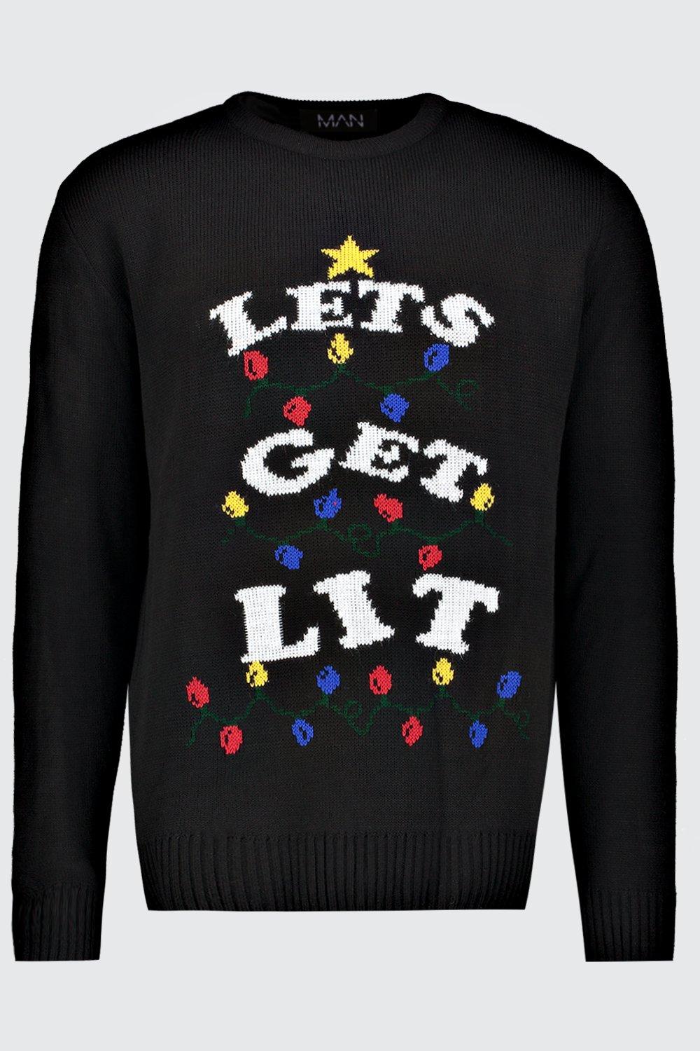 Lets Get Lit Slogan Christmas Sweater boohoo AU