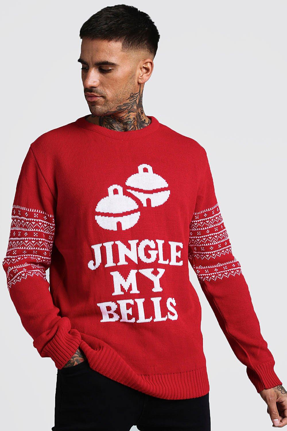 Men's Jingle My Bells Slogan Christmas Sweater | boohoo Australia