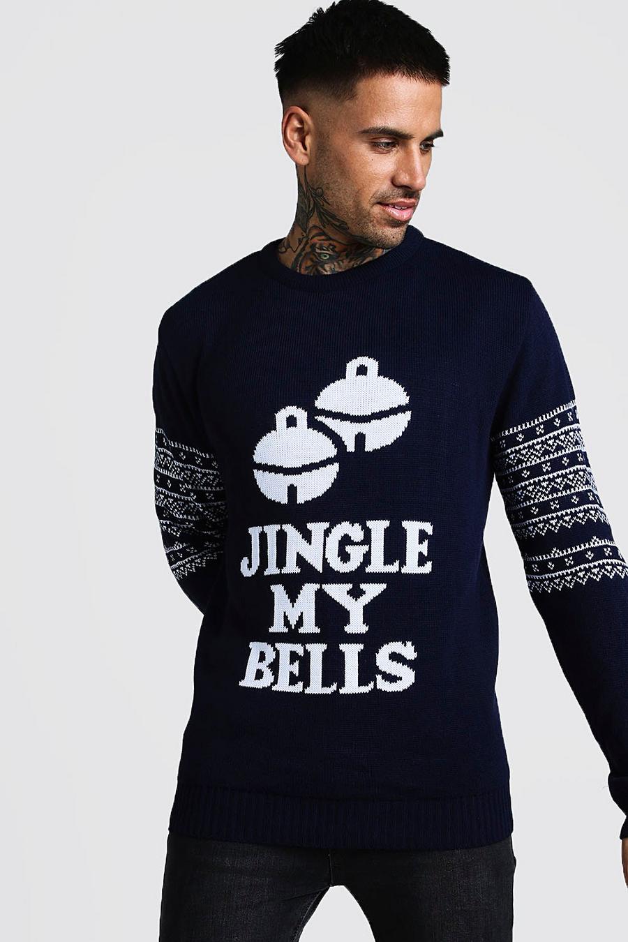 Navy Jingle My Bells Kersttrui Met Tekst image number 1