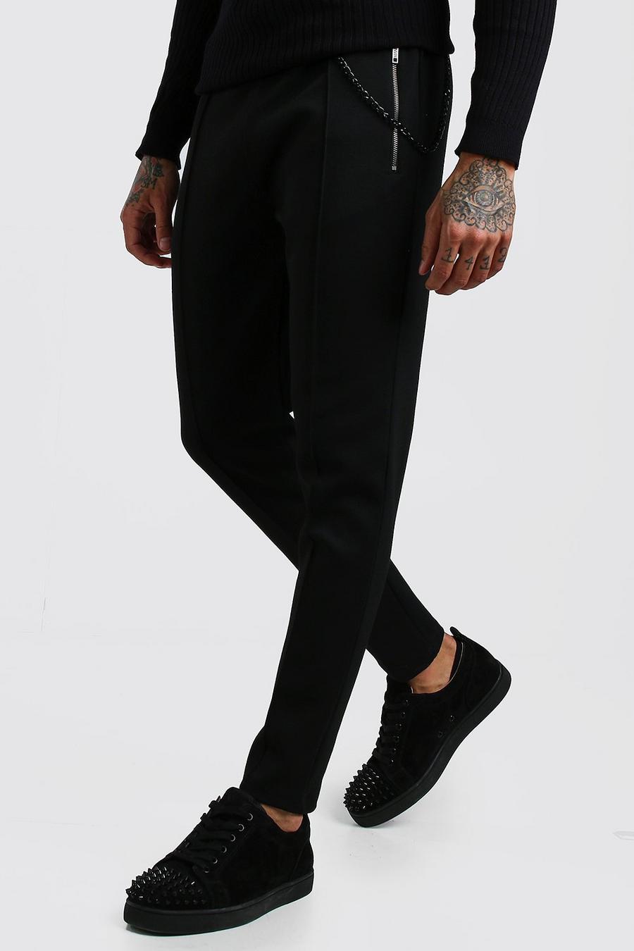 Black Scuba Pintuck Track Pants With Chain Detail image number 1