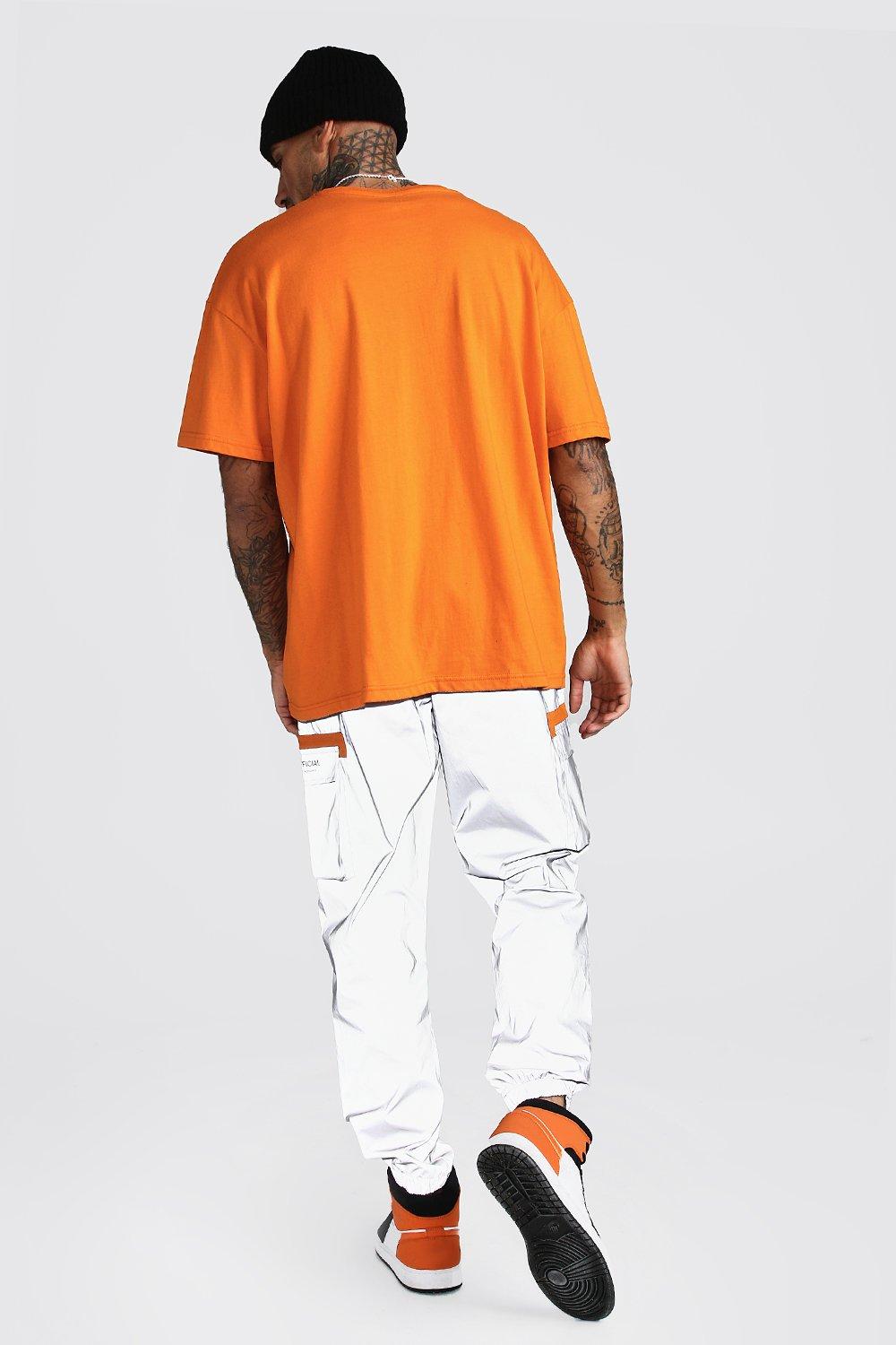 Man Official Print Reflective Cargo Joggers boohoo IE