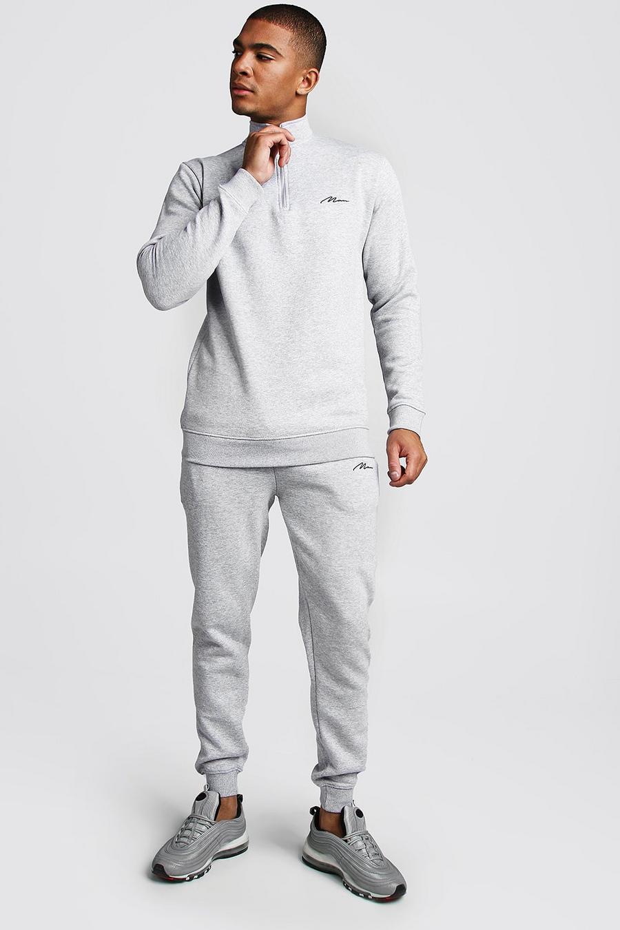 Grey marl MAN Signature Half Zip Tracksuit image number 1