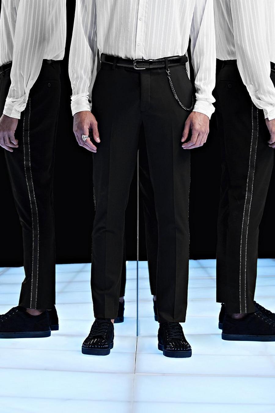 Zwart Premium Skinny Fit Pantalon Met Streep & Kettingdetail image number 1