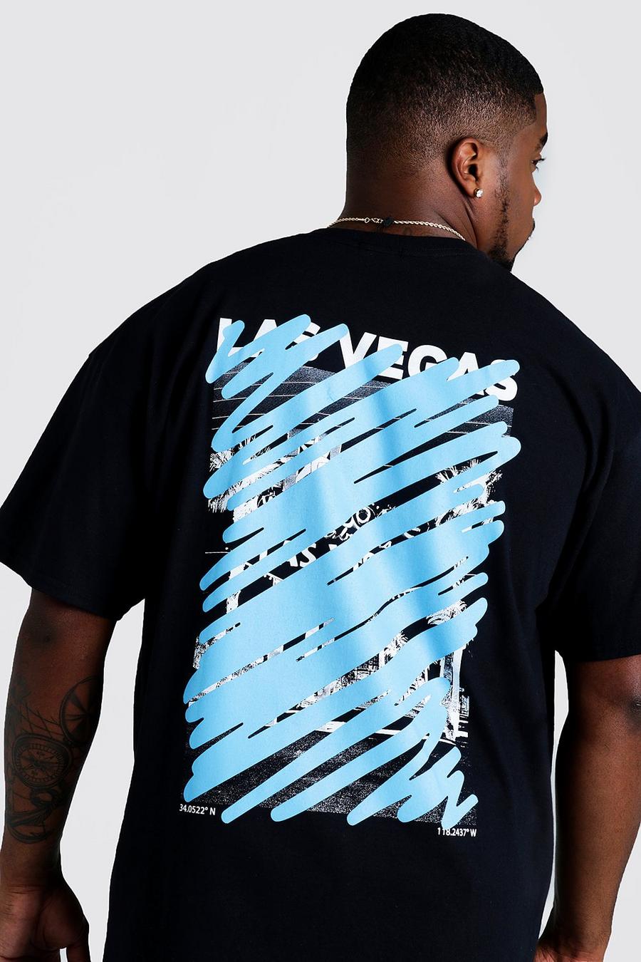 Black svart Plus Size Las Vegas Graffiti Back T-Shirt image number 1