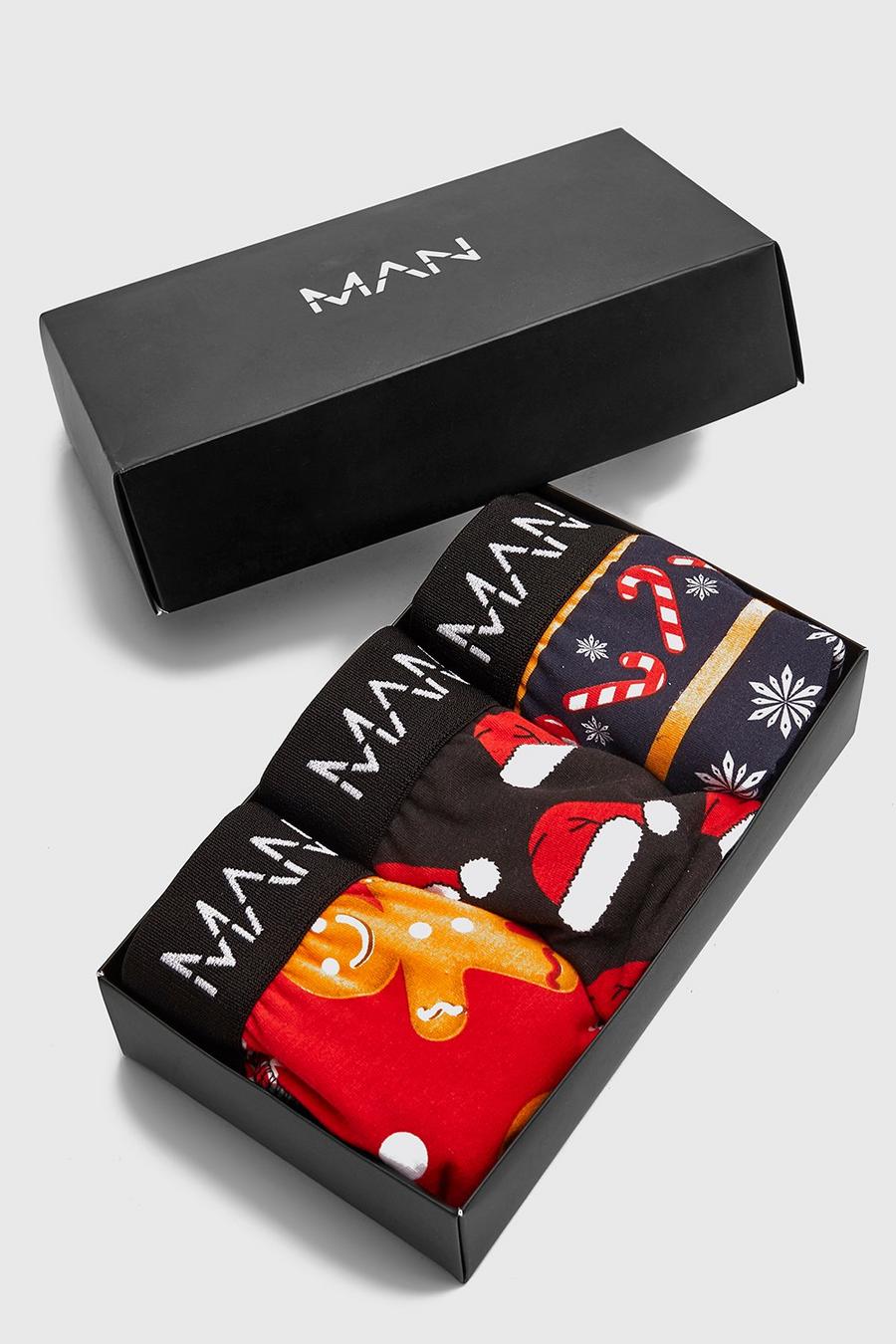 Set de regalo de 3 calzoncillos MAN navideños mixtos, Multicolor image number 1