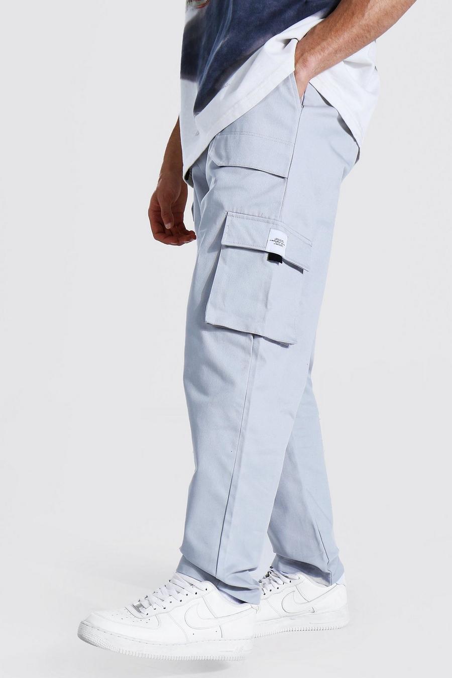 Pantaloni cargo taglio rilassato in twill con cintura sul davanti, Grigio chiaro image number 1
