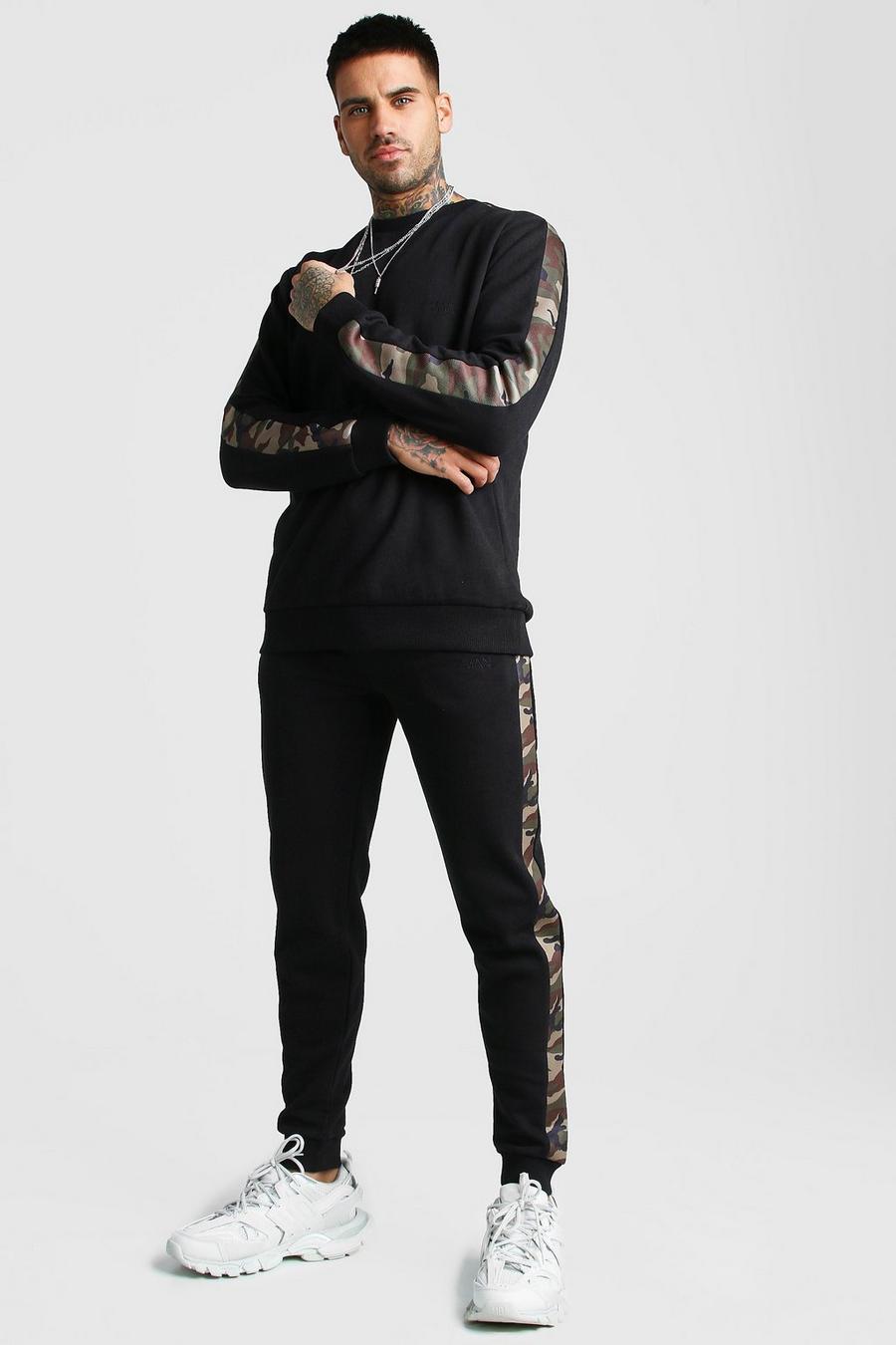 Black MAN Sweater Tracksuit With Camo Panels image number 1
