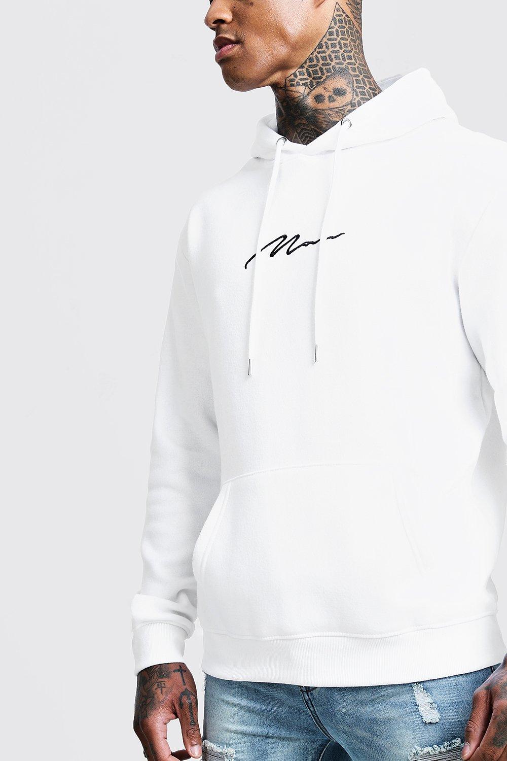 man signature embroidered hoodie