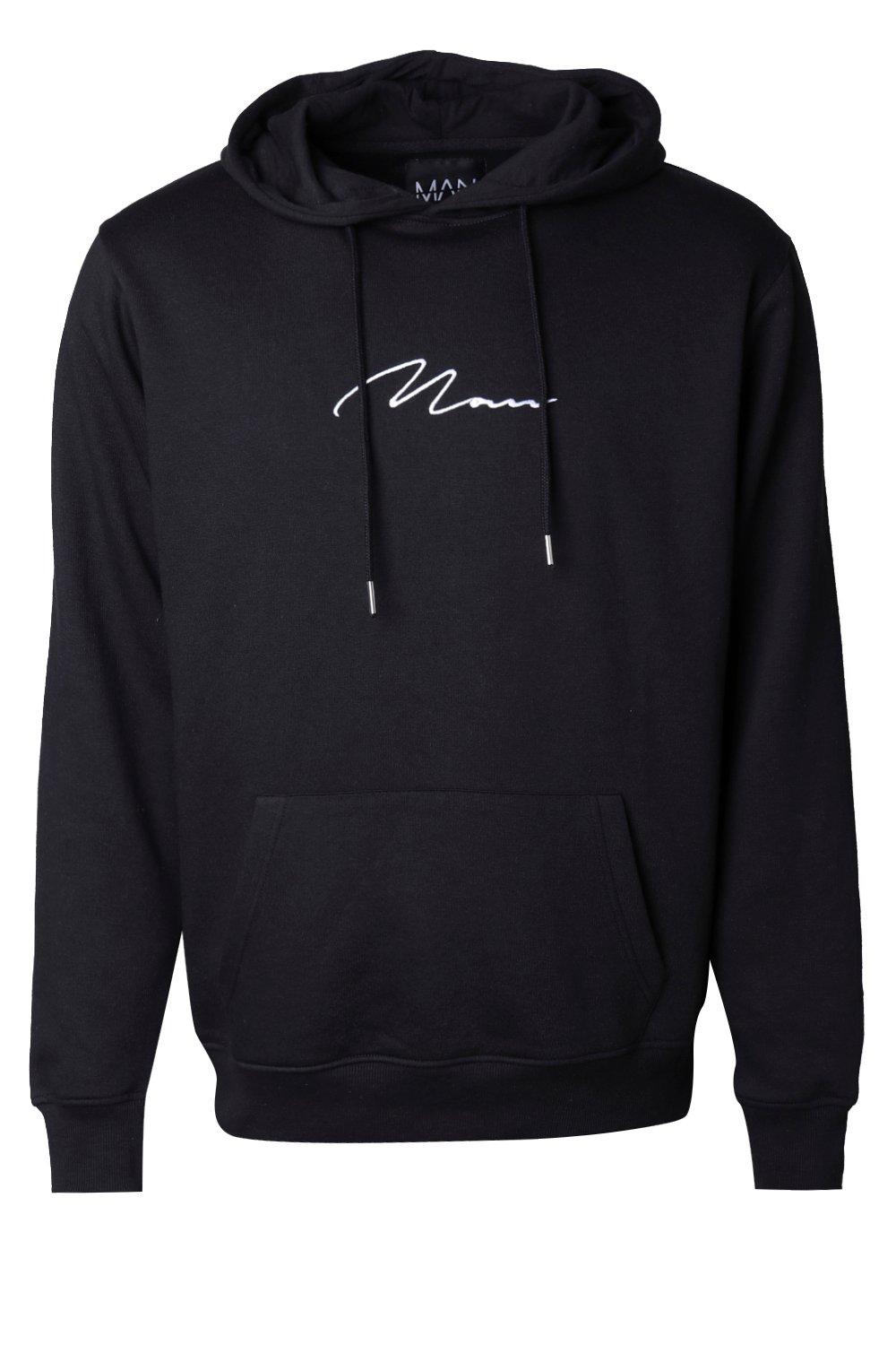Boohooman Man Signature Embroidered Over The Head Hoodie Navy Size Small