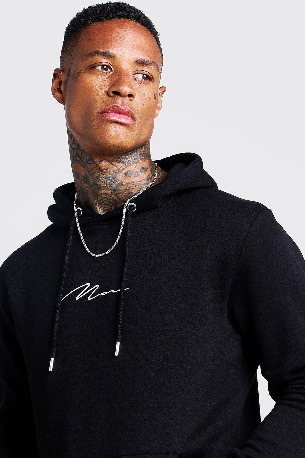 man signature embroidered hoodie