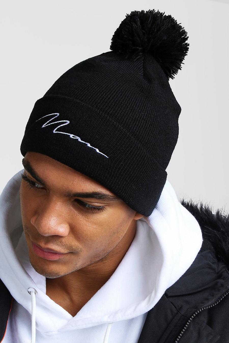 MAN Script Embroidered Bobble Beanie image number 1