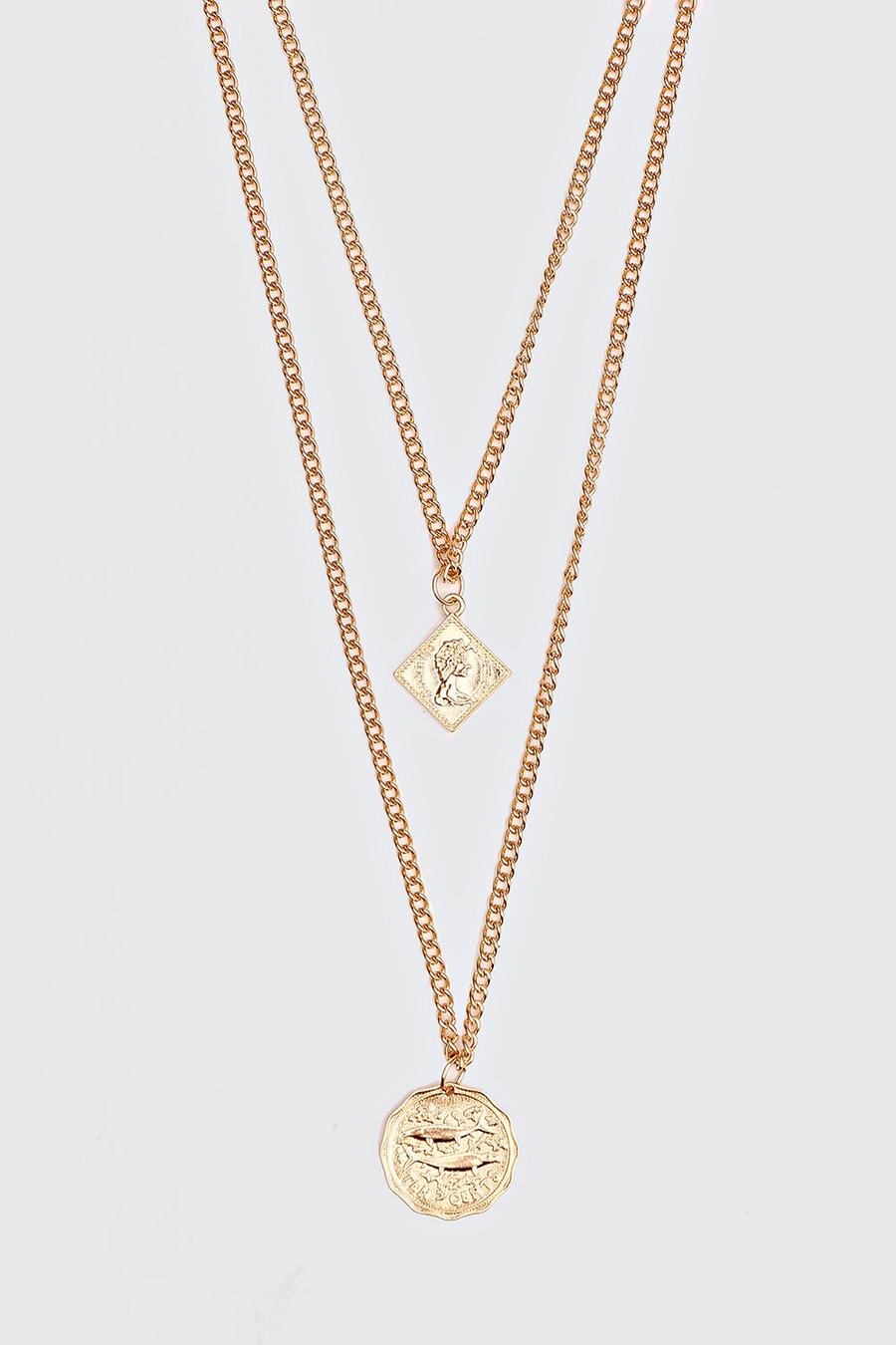 Gold Double Layer Pendant Necklace image number 1