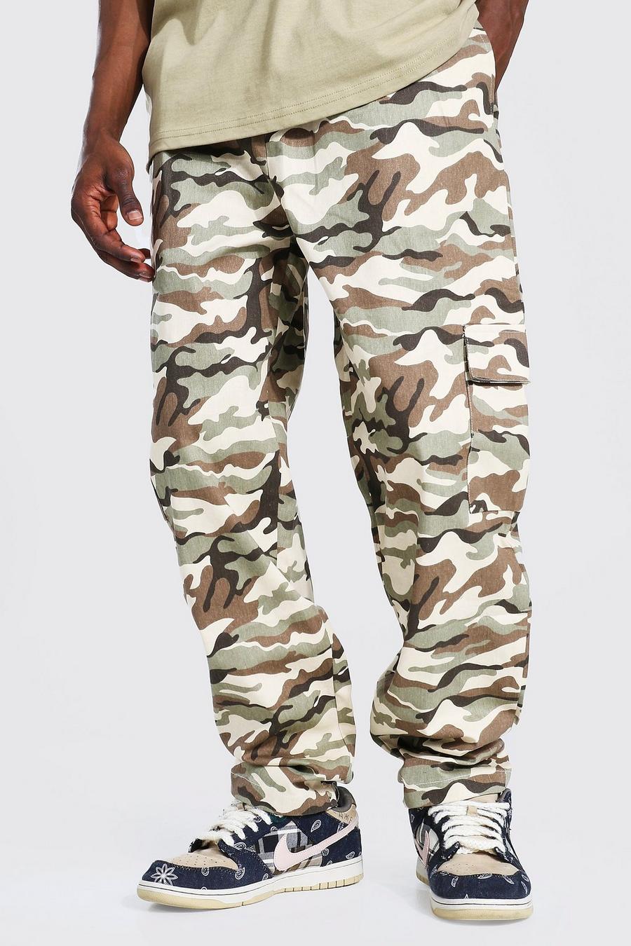 Chocolate Relaxed Fit Printed Twill Cargo Pants image number 1