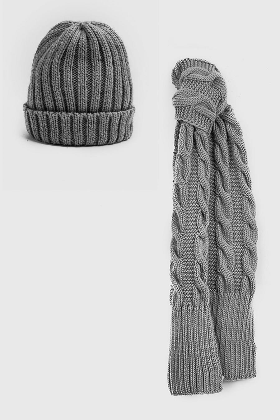 Conjunto de gorro y bufanda de punto inglés, Grey image number 1